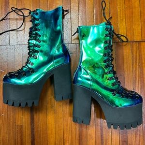 Rare boot metallic teal moonstone heel platform current mood rave festival edm